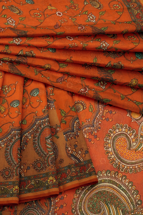 sri kumaran stores linen cotton orange saree with green floral border 5