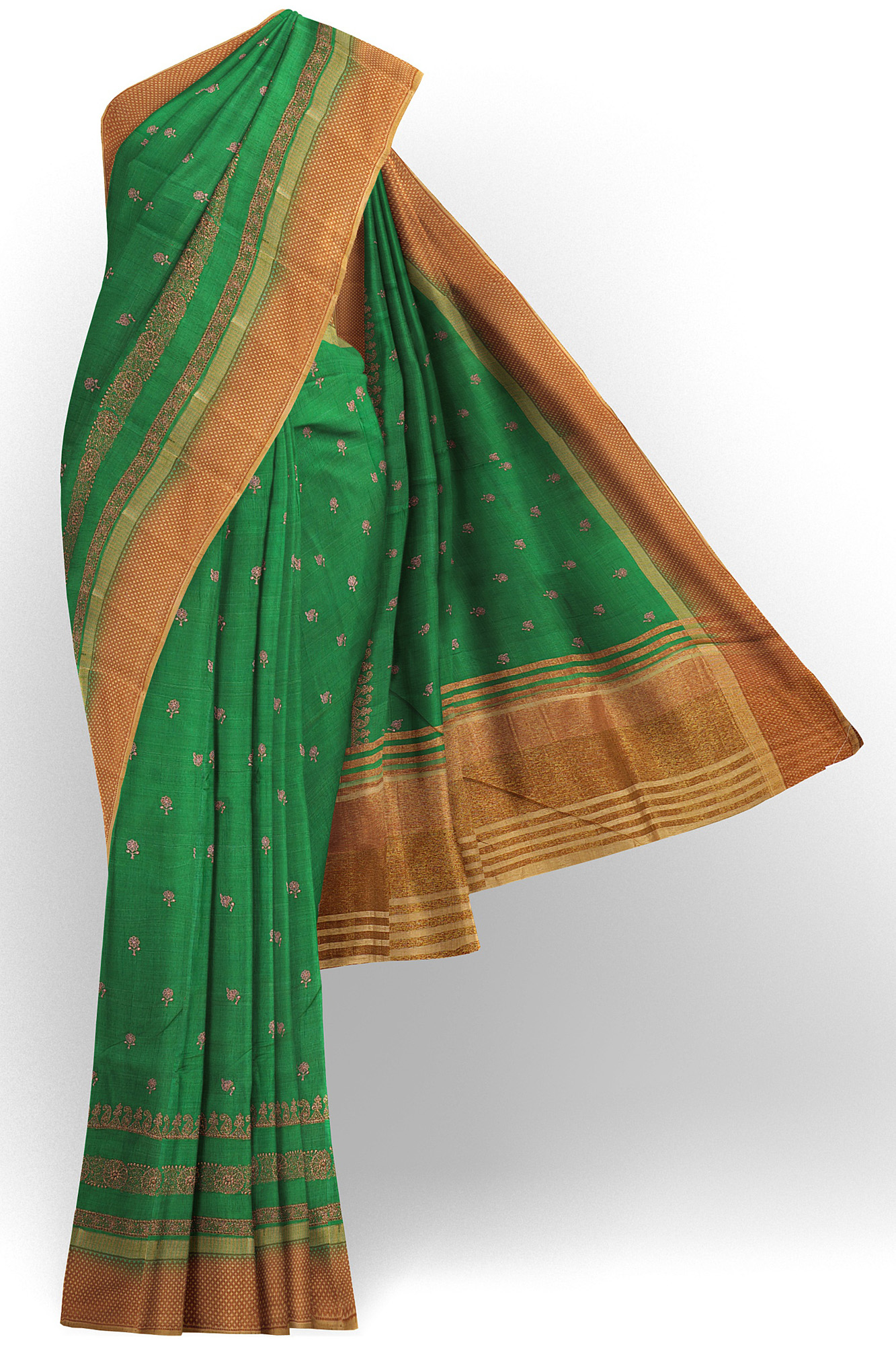 sri kumaran stores linen cotton parrot green saree with golden border 1
