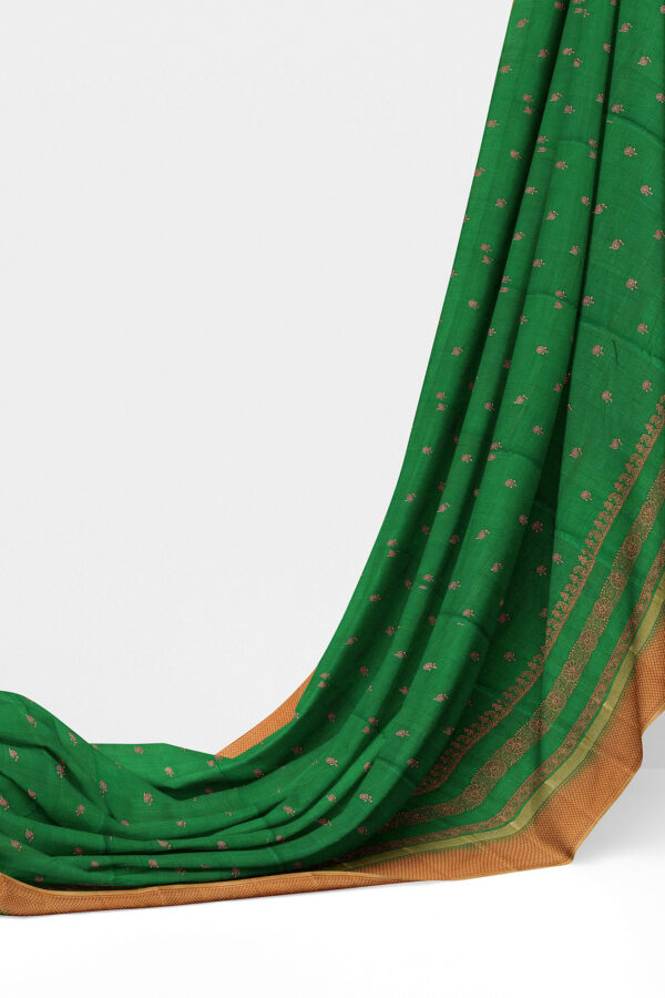 sri kumaran stores linen cotton parrot green saree with golden border 3