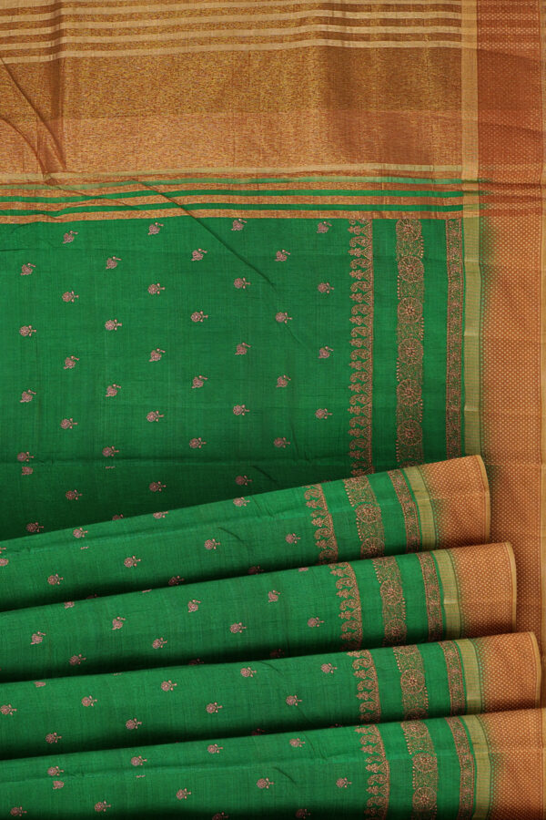 sri kumaran stores linen cotton parrot green saree with golden border 4
