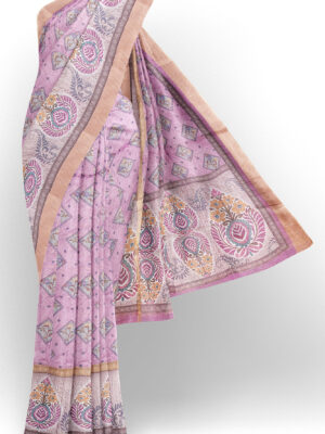 sri kumaran stores linen cotton pink saree with golden border 1