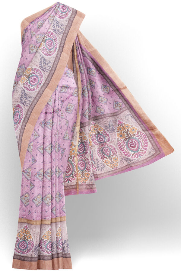 sri kumaran stores linen cotton pink saree with golden border 1