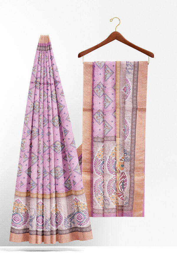 sri kumaran stores linen cotton pink saree with golden border 2