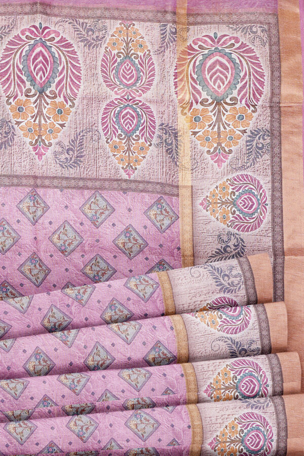 sri kumaran stores linen cotton pink saree with golden border 4