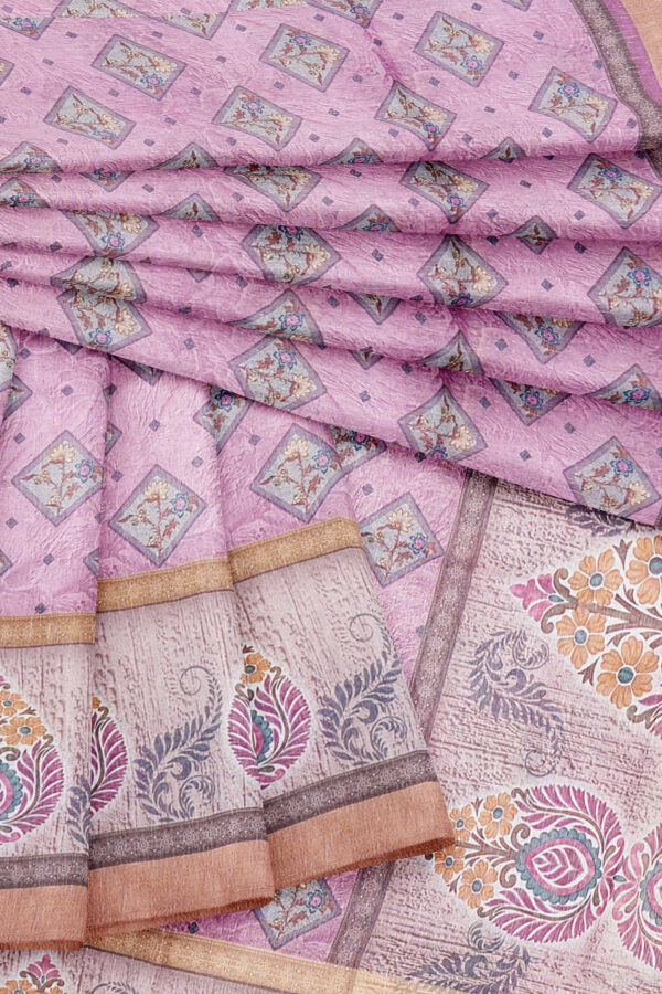 sri kumaran stores linen cotton pink saree with golden border 5