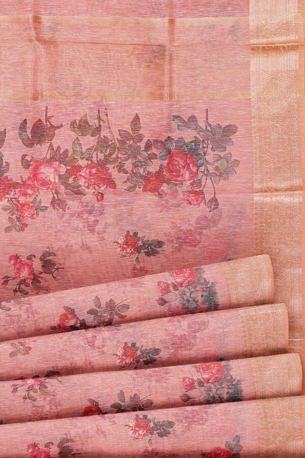 sri kumaran stores linen cotton pink saree with golden border 1 4
