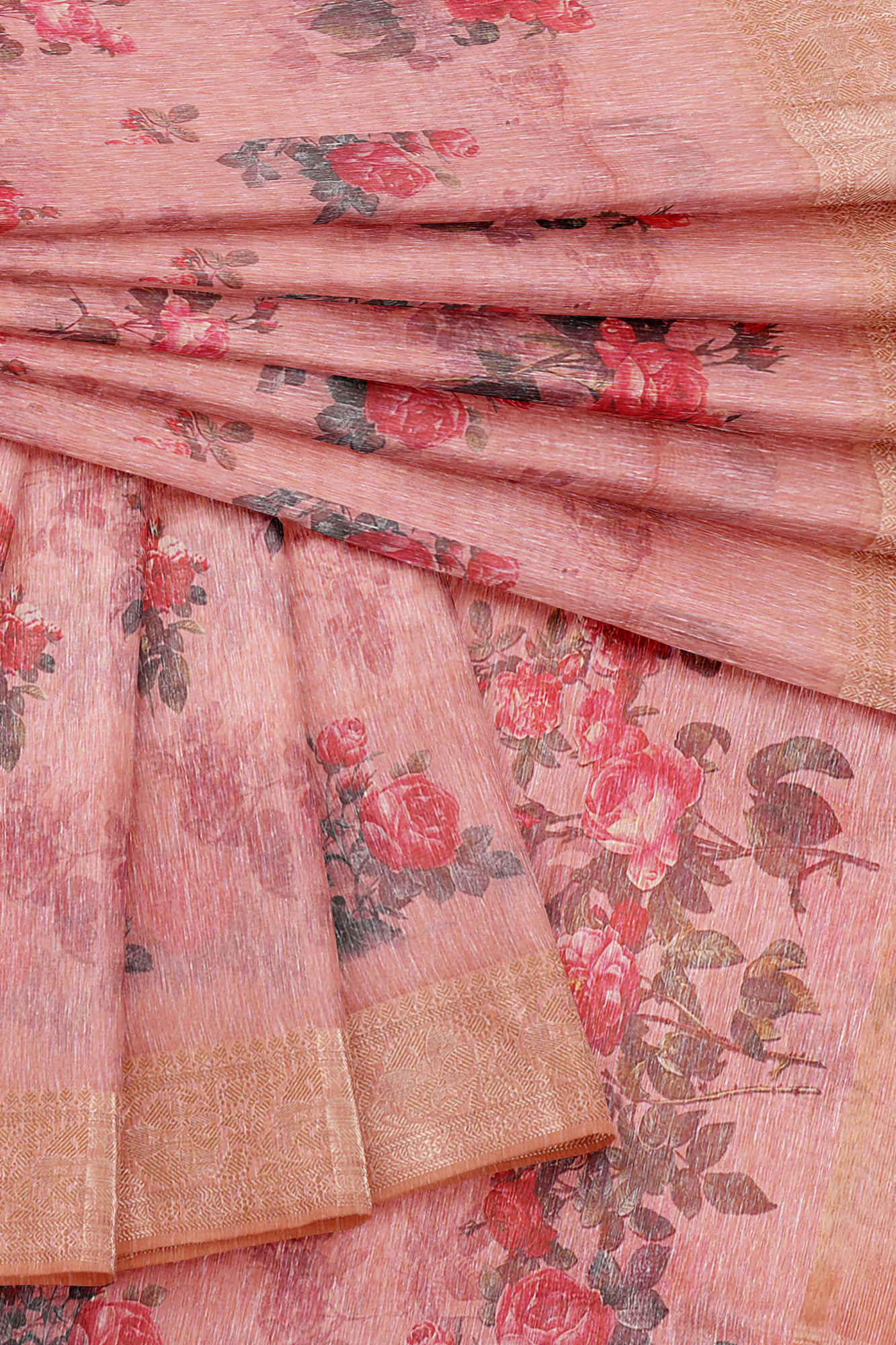 sri kumaran stores linen cotton pink saree with golden border 1 5