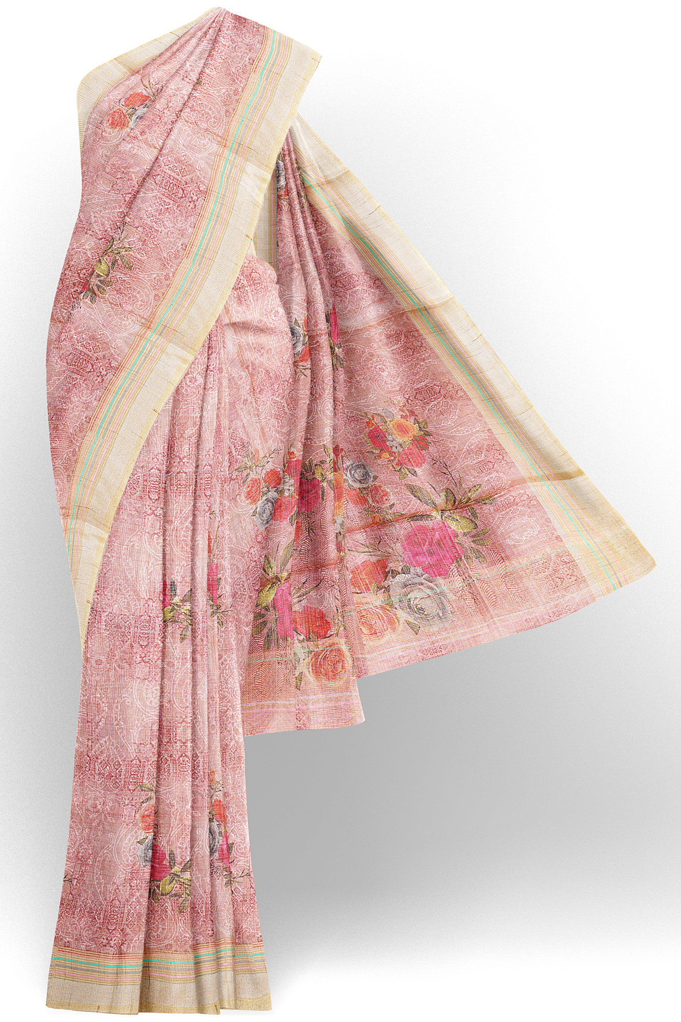 sri kumaran stores linen cotton pink saree with yellow border 1