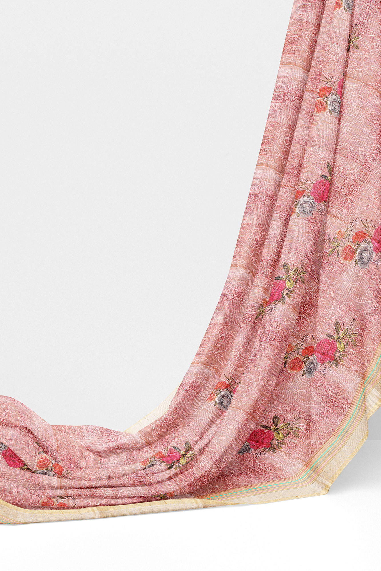 sri kumaran stores linen cotton pink saree with yellow border 3