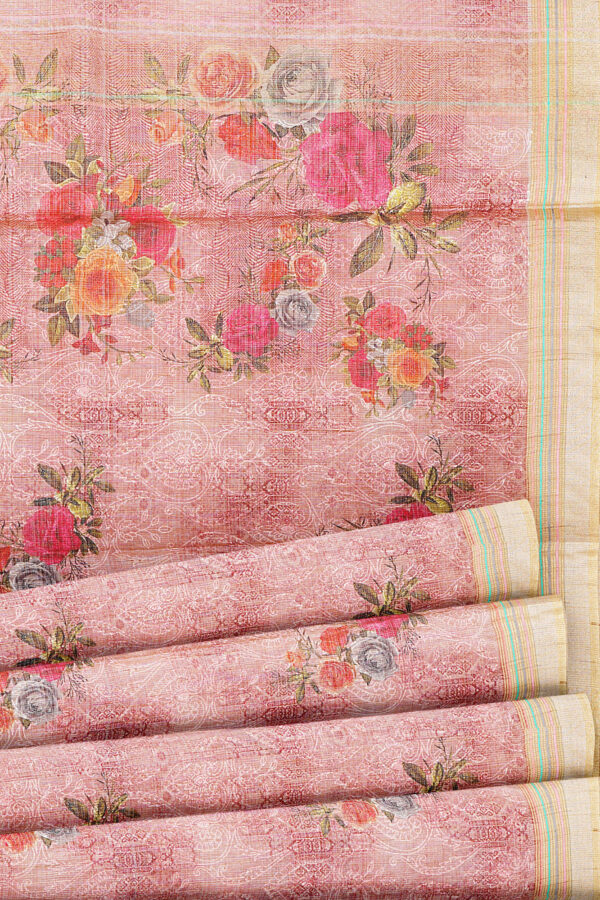 sri kumaran stores linen cotton pink saree with yellow border 4