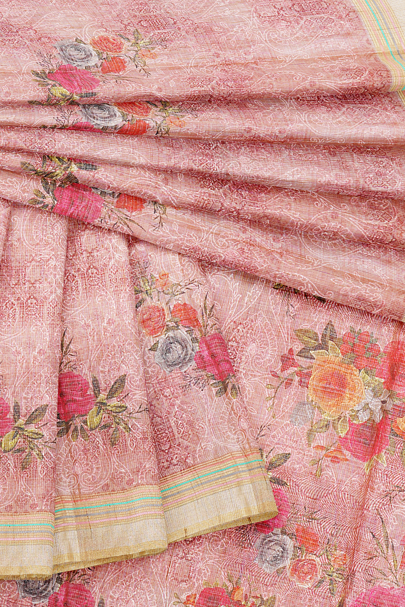 sri kumaran stores linen cotton pink saree with yellow border 5