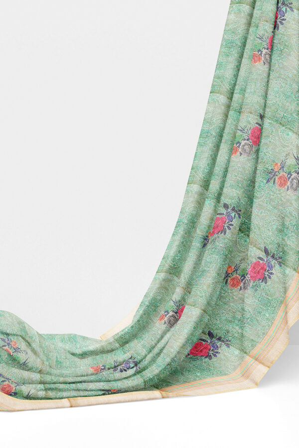 sri kumaran stores linen cotton pista green saree with golden border 3