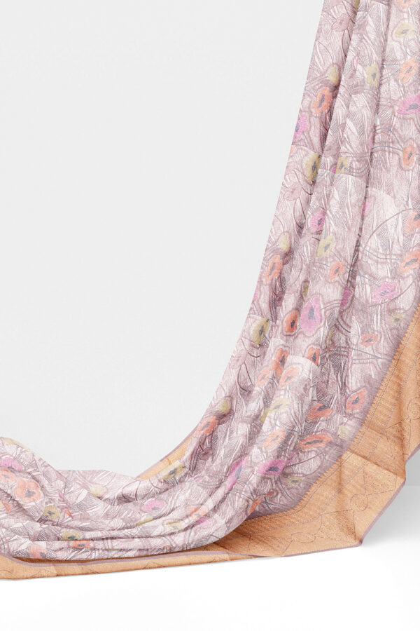 sri kumaran stores linen cotton purplish white saree with golden border 3