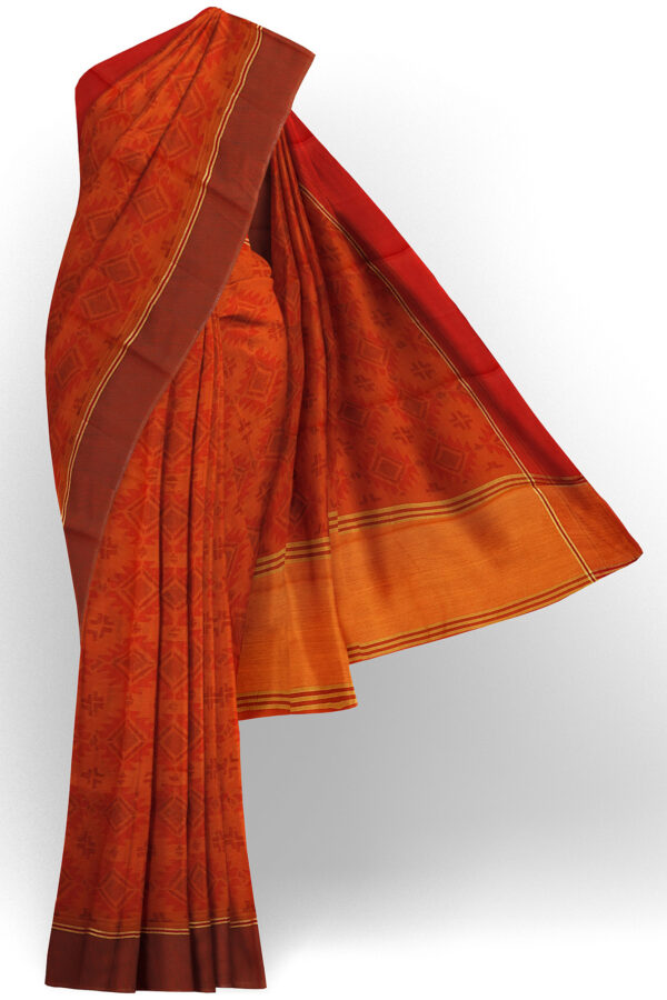 sri kumaran stores linen cotton red saree with brown border 1