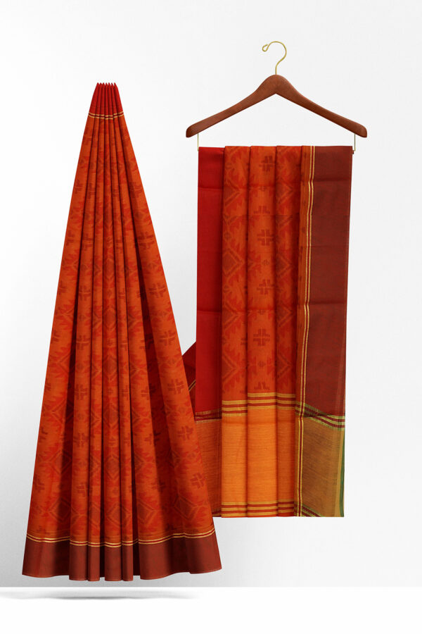 sri kumaran stores linen cotton red saree with brown border 2