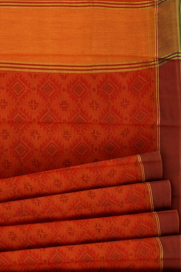 sri kumaran stores linen cotton red saree with brown border 4
