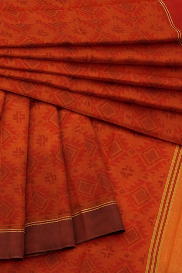 sri kumaran stores linen cotton red saree with brown border 5