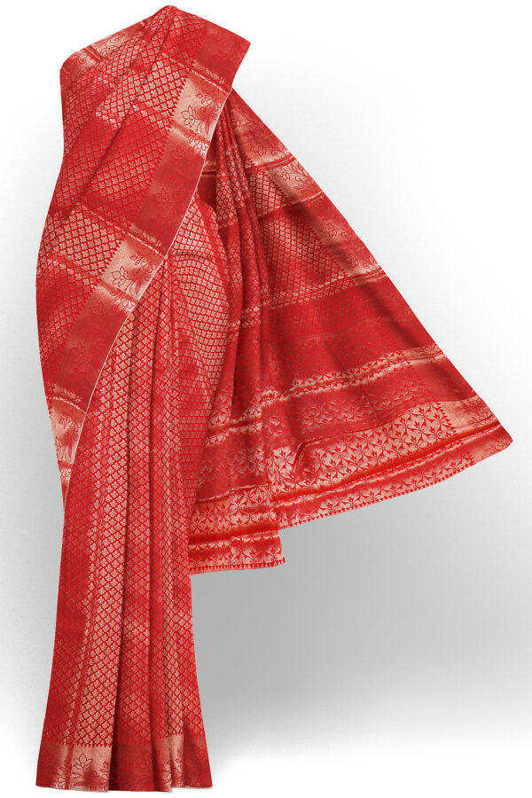 sri kumaran stores linen cotton red saree with golden red border 1