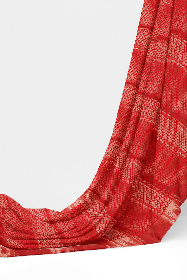 sri kumaran stores linen cotton red saree with golden red border 3