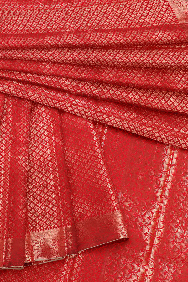 sri kumaran stores linen cotton red saree with golden red border 5