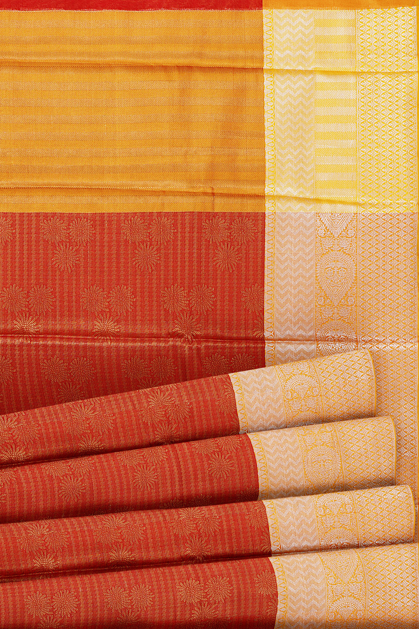 sri kumaran stores linen cotton red saree with golden yellow border 4