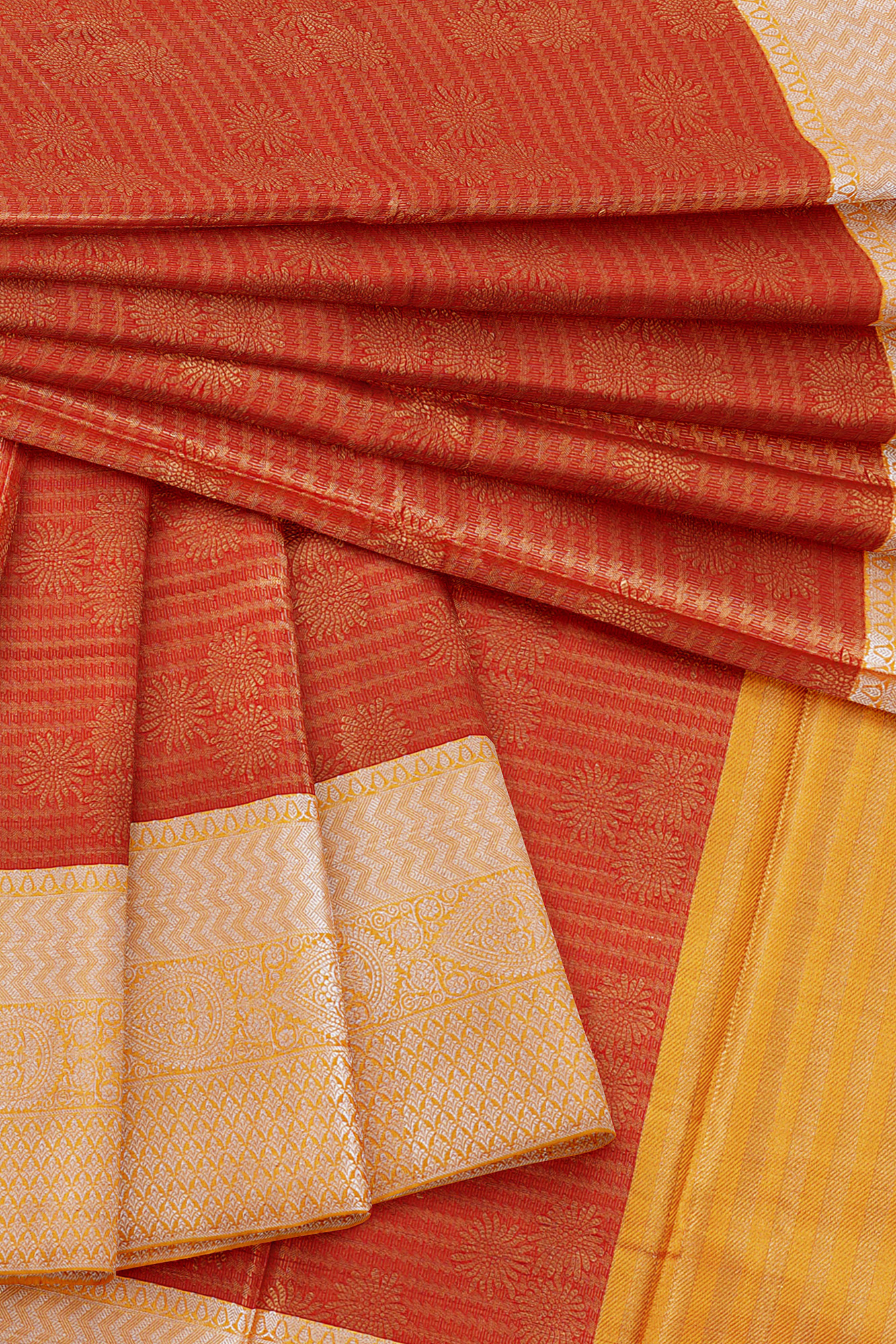 sri kumaran stores linen cotton red saree with golden yellow border 5