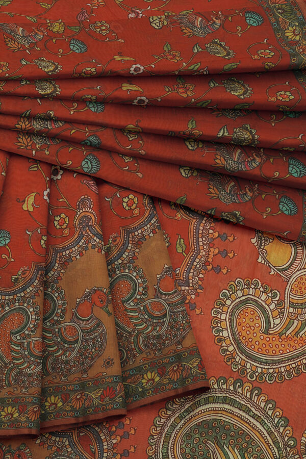 sri kumaran stores linen cotton red saree with green floral border 5