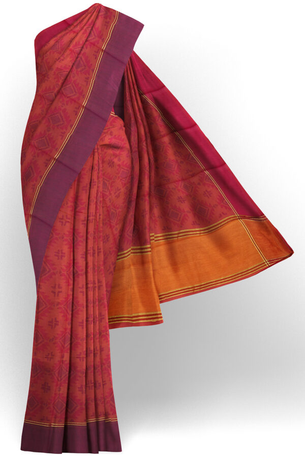 sri kumaran stores linen cotton red saree with maroon border 1