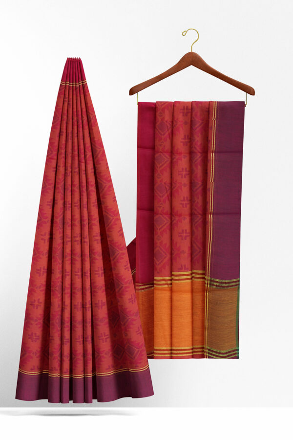 sri kumaran stores linen cotton red saree with maroon border 2