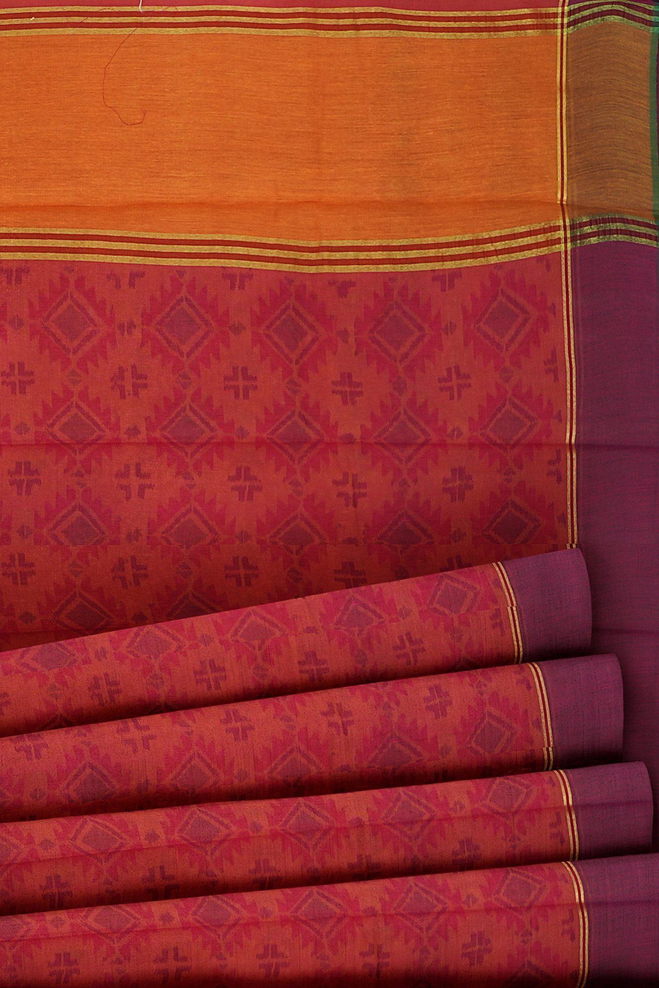 sri kumaran stores linen cotton red saree with maroon border 4