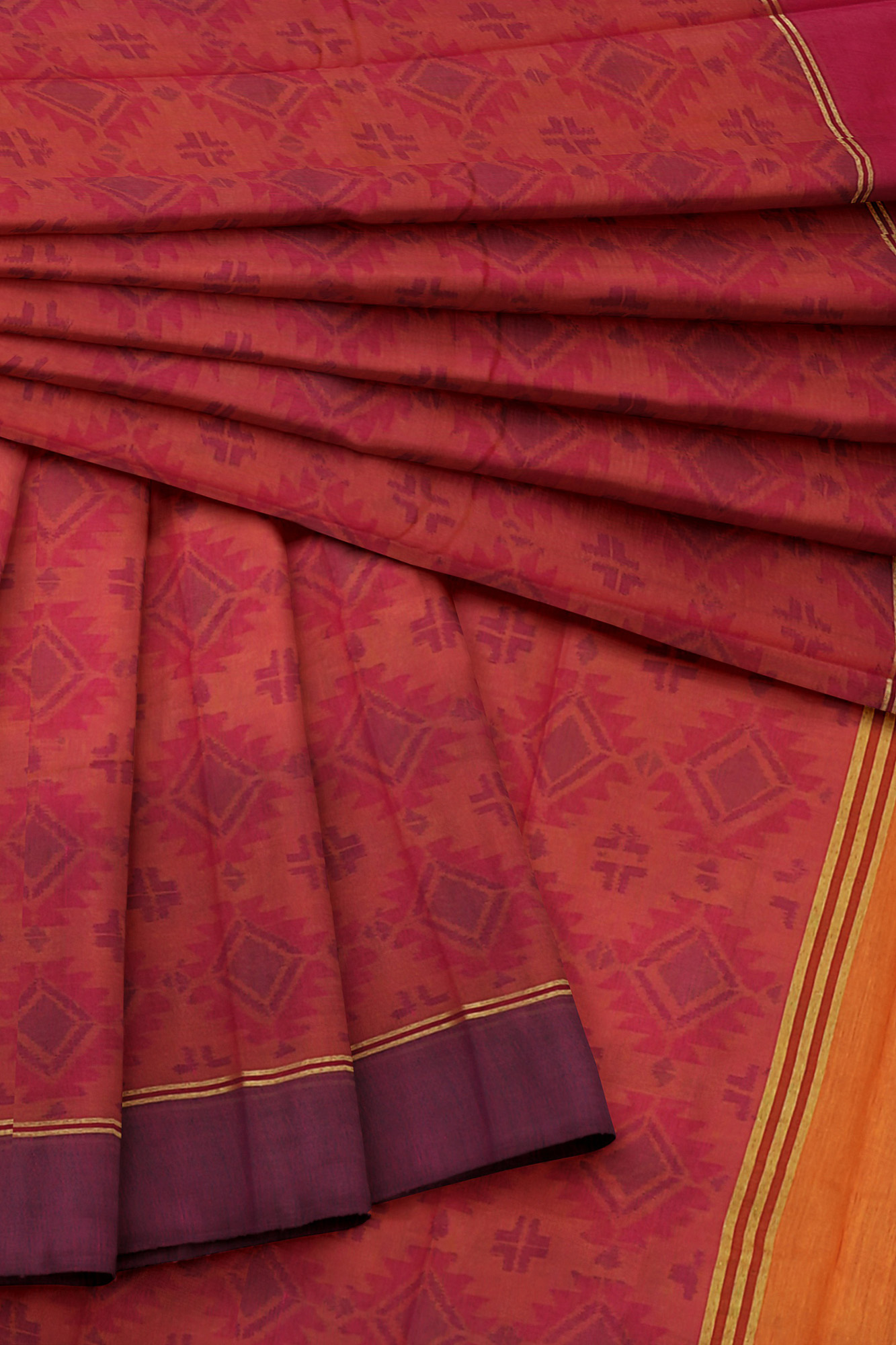 sri kumaran stores linen cotton red saree with maroon border 5
