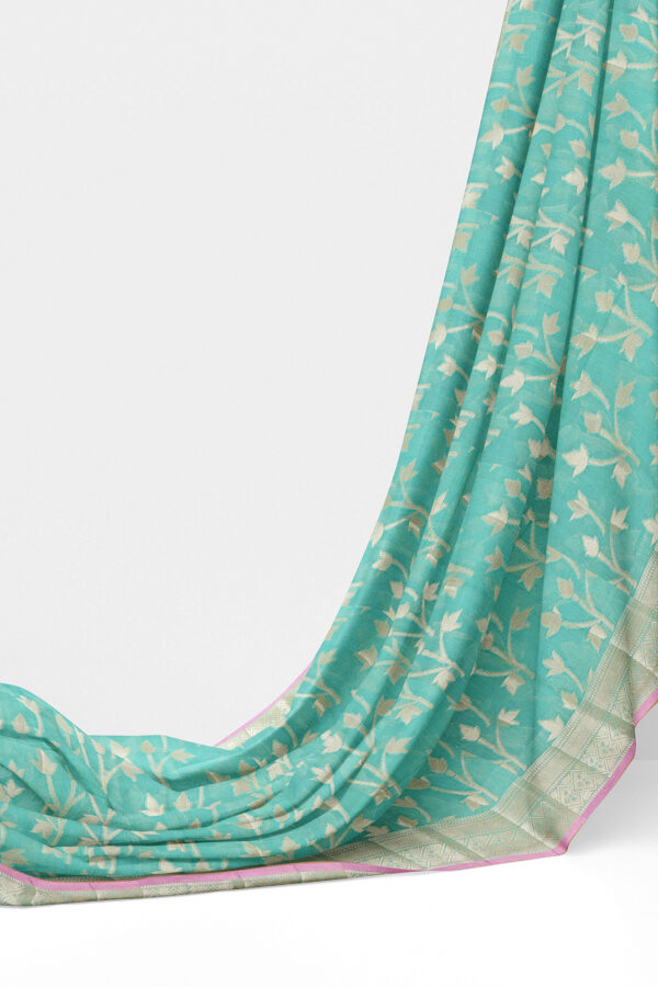 sri kumaran stores linen cotton sky blue saree with golden border 3
