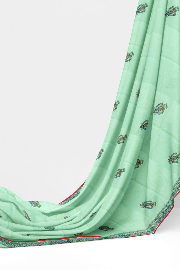 sri kumaran stores linen cotton turquoise blue saree with floral design border 3