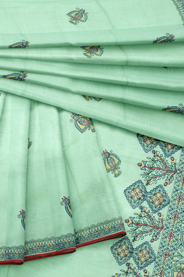 sri kumaran stores linen cotton turquoise blue saree with floral design border 5