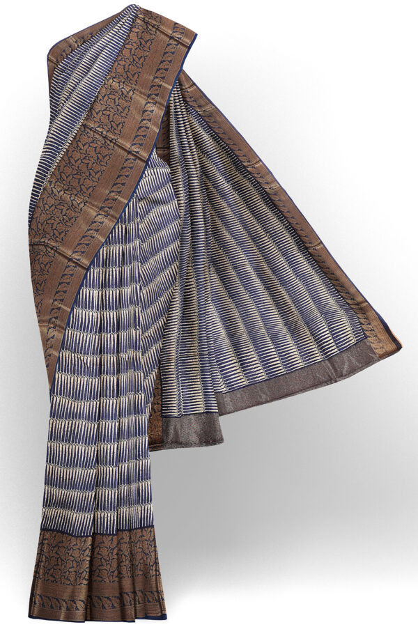 sri kumaran stores linen cotton white and dark blue saree with copper colour border 1