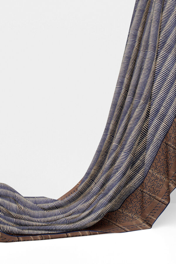 sri kumaran stores linen cotton white and dark blue saree with copper colour border 3