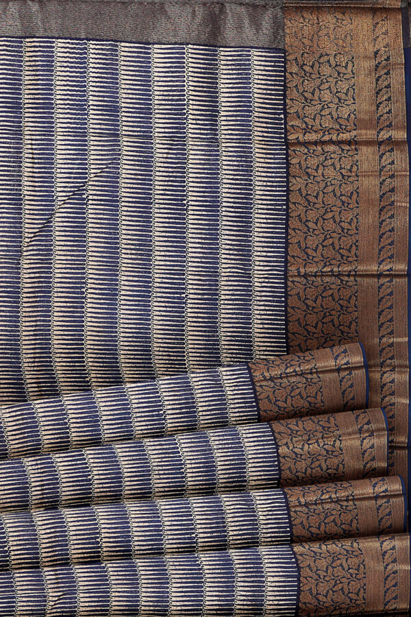 sri kumaran stores linen cotton white and dark blue saree with copper colour border 4