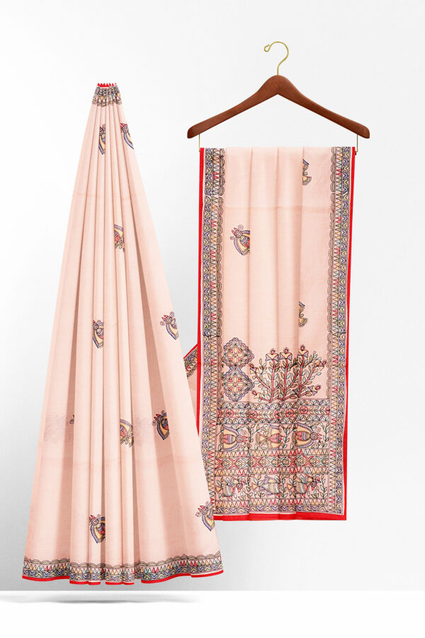 sri kumaran stores linen cotton white saree with floral design border 2