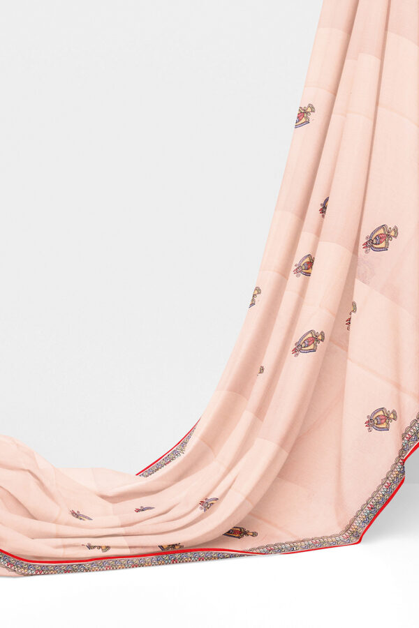 sri kumaran stores linen cotton white saree with floral design border 3
