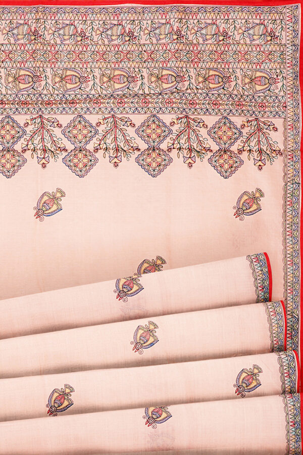 sri kumaran stores linen cotton white saree with floral design border 4