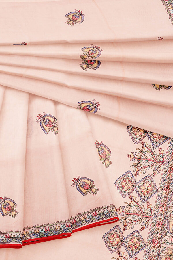 sri kumaran stores linen cotton white saree with floral design border 5