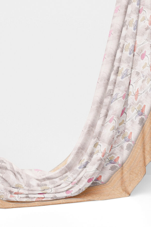 sri kumaran stores linen cotton white saree with golden border 3