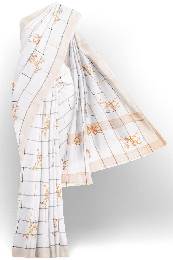 sri kumaran stores linen cotton white saree with white border 1