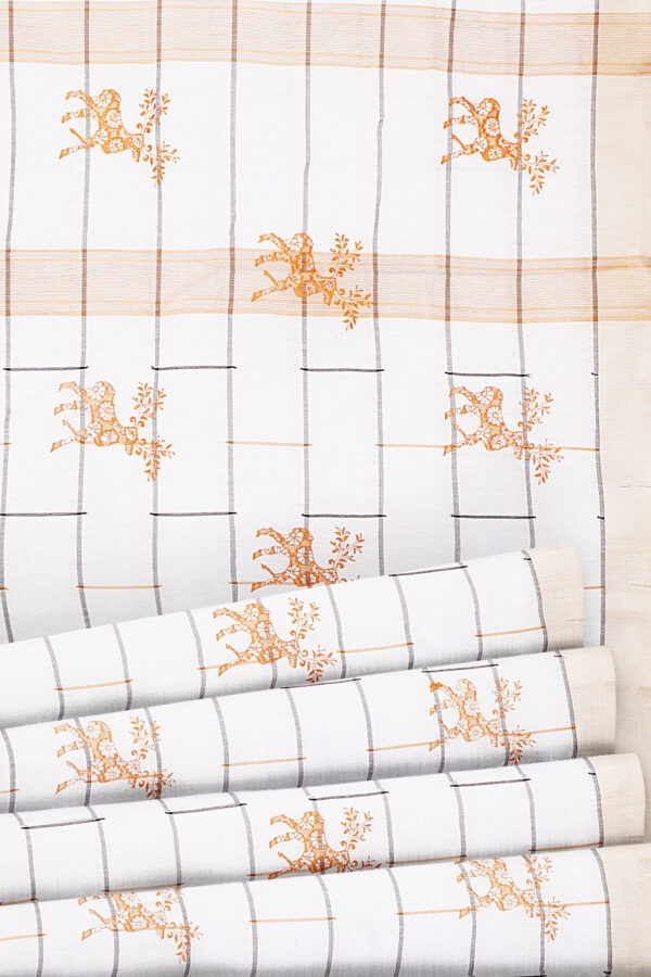 sri kumaran stores linen cotton white saree with white border 4