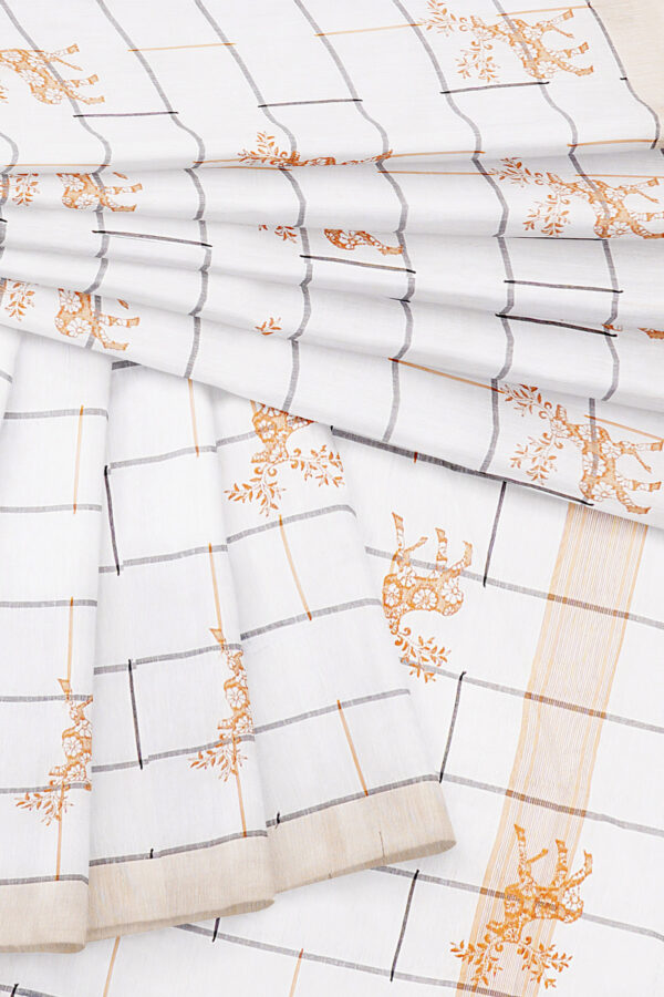 sri kumaran stores linen cotton white saree with white border 5