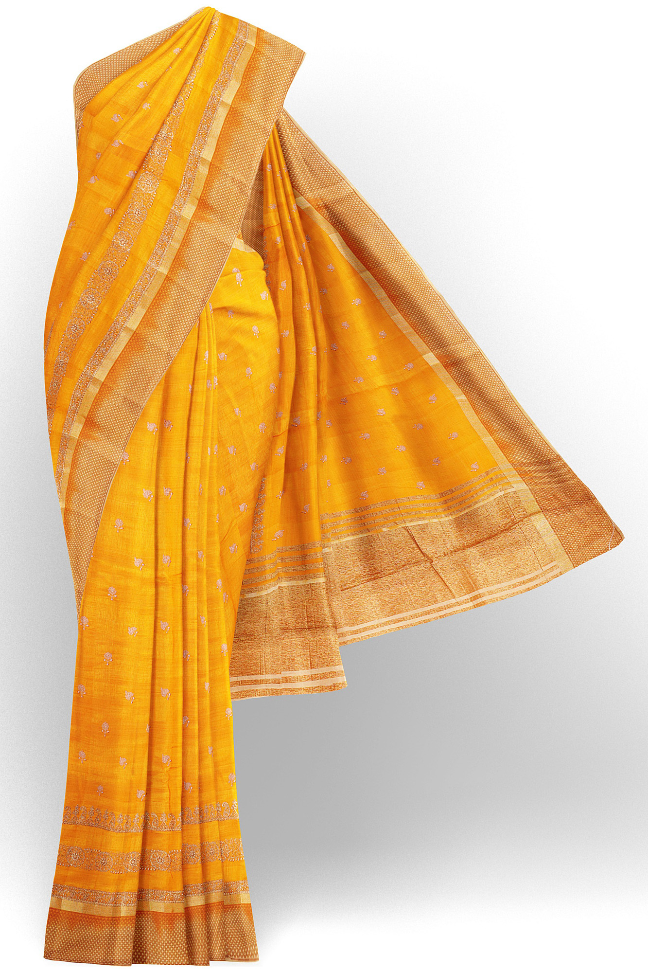 sri kumaran stores linen cotton yellow saree with golden border 1