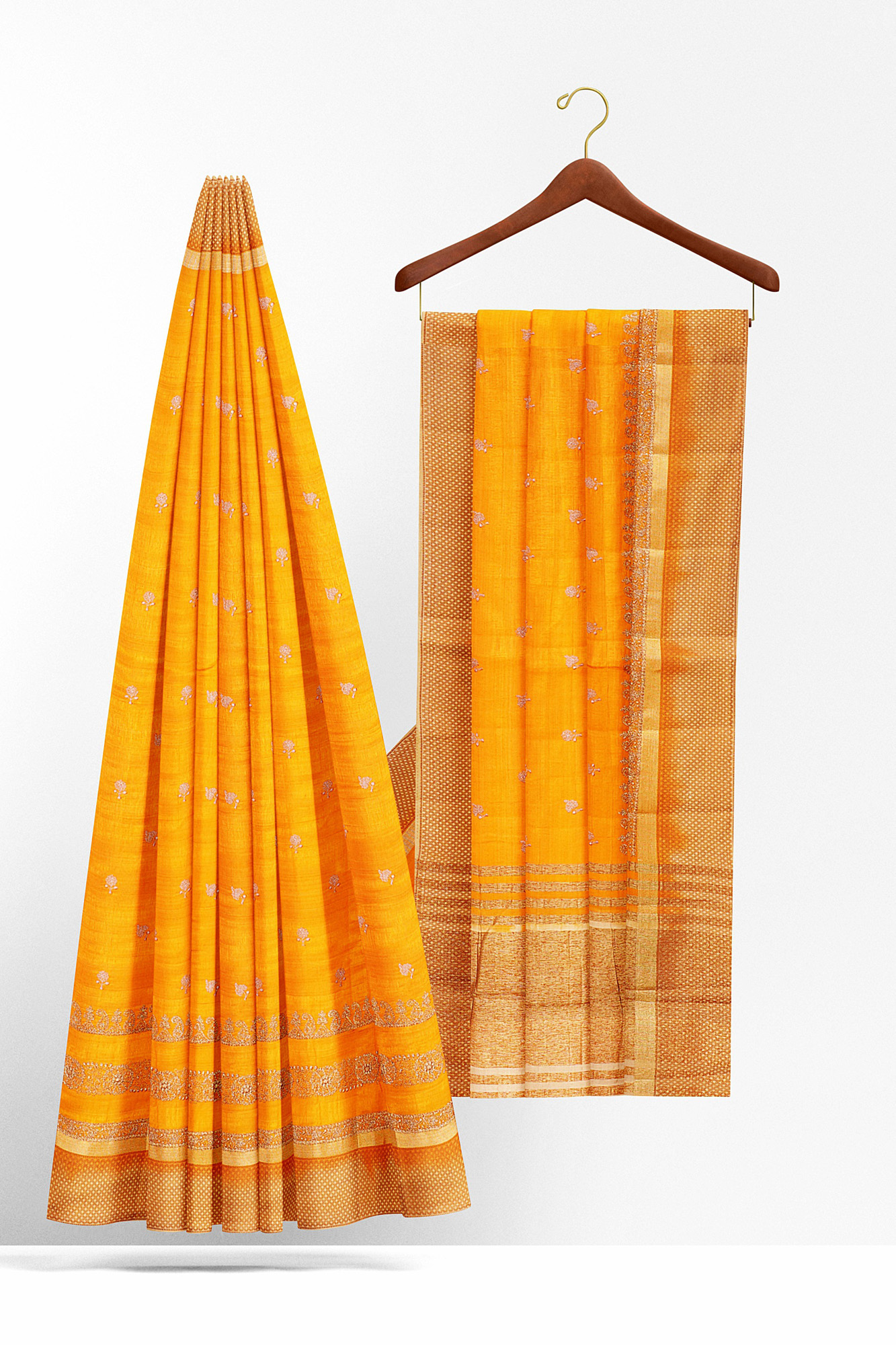 sri kumaran stores linen cotton yellow saree with golden border 2