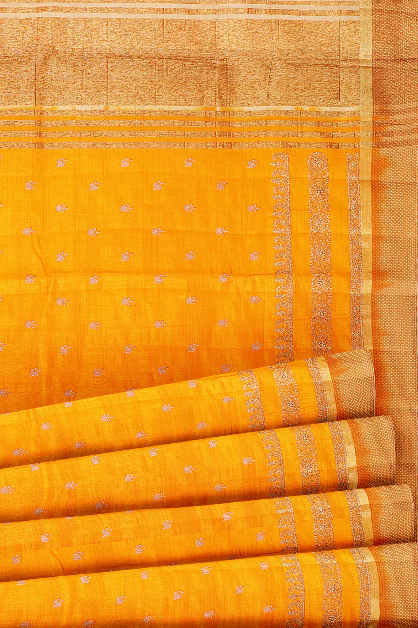 sri kumaran stores linen cotton yellow saree with golden border 4