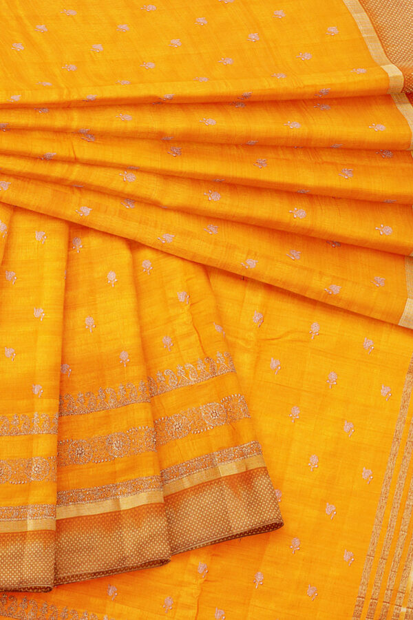 sri kumaran stores linen cotton yellow saree with golden border 5