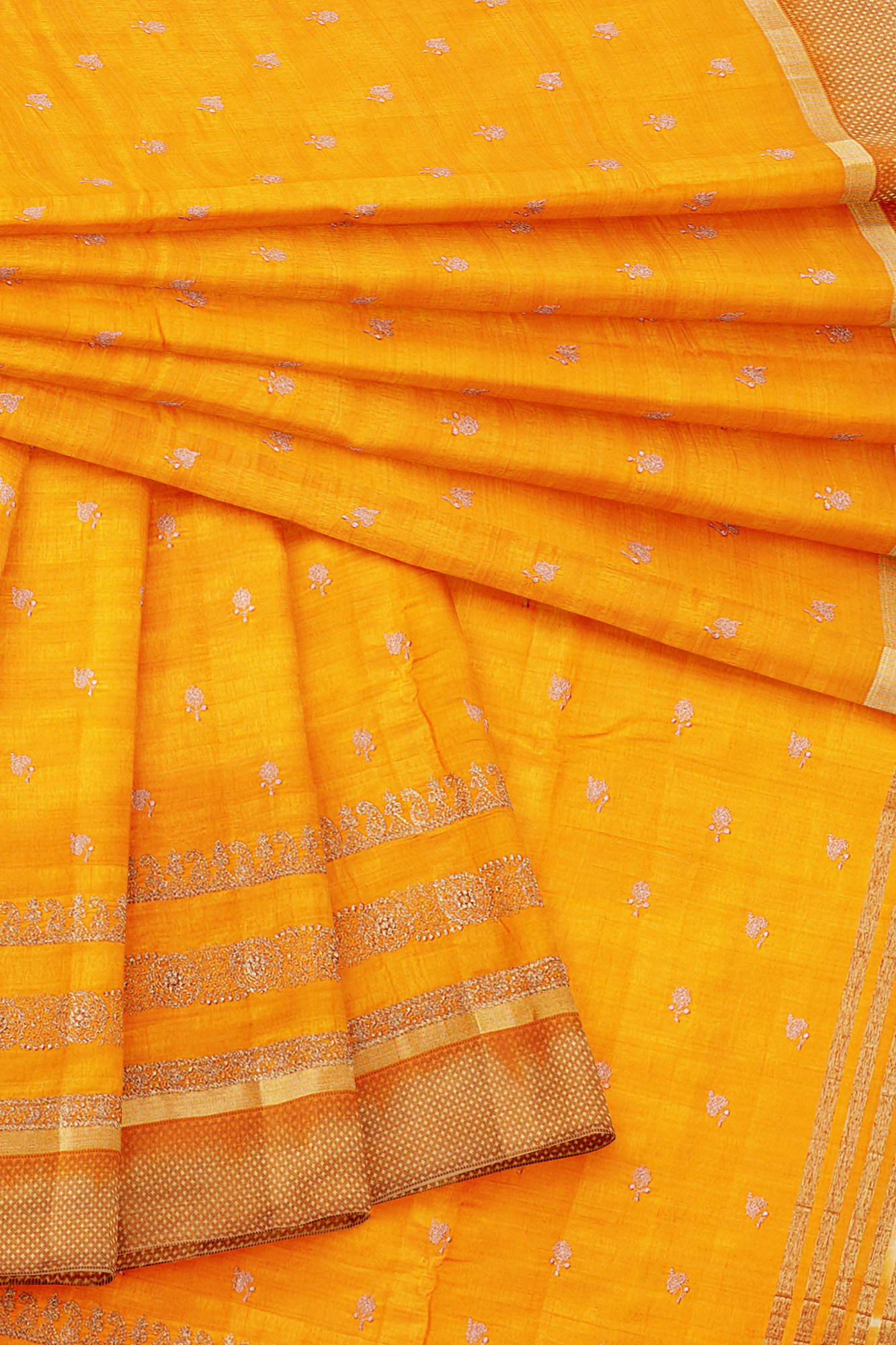 sri kumaran stores linen cotton yellow saree with golden border 5